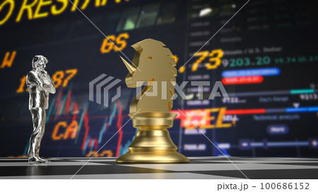 Man and gold unicorn chess for Business concept 3d rendering Man and gold unicorn chess for Business concept 3d rendering 100686152