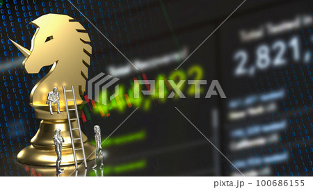 The man and gold unicorn chess  for Business concept 3d rendering 100686155
