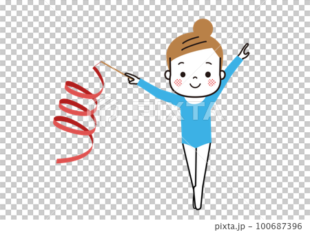Rhythmic gymnastics A girl in a leotard spinning a ribbon 100687396