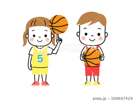 バスケットボールをしている男の子と女の子 100687429