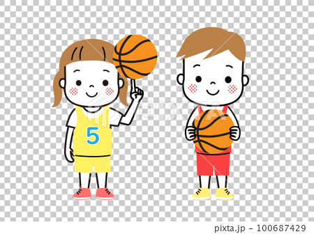 バスケットボールをしている男の子と女の子 100687429