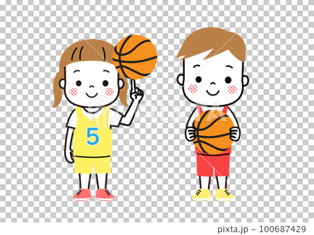 boy and girl playing basketball 100687429