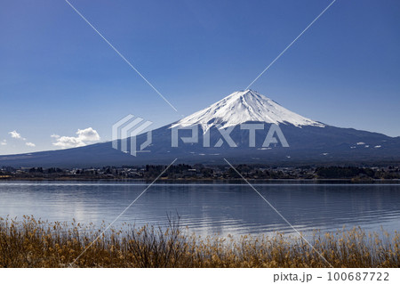 河口湖の富士山　冬 100687722