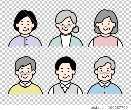 Elderly/senior icon set upper body color grandpa grandma Elderly/senior icon set upper body color grandpa grandma 100687769