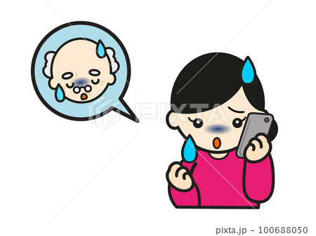 お爺さんの病気について電話する女性 お爺さんの病気について電話する女性 100688050