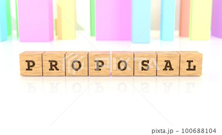 PROPOSALの文字が印字された木製ブロック 100688104