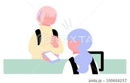 レジでスマートフォンを差し出す女性のイラスト レジでスマートフォンを差し出す女性のイラスト 100688257