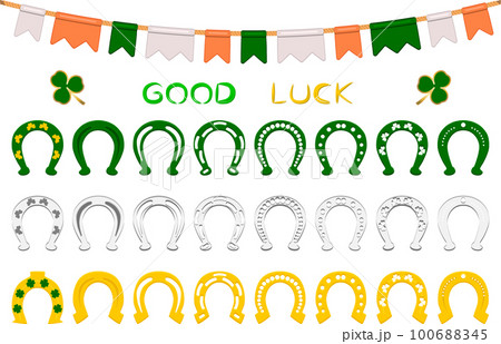 Irish holiday St Patrick day, set color horseshoes Irish holiday St Patrick day, set color horseshoes 100688345