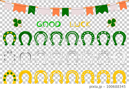 Irish holiday St Patrick day, set color horseshoes 100688345