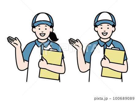 案内をする引っ越し業者の男女/見積り カラー 案内をする引っ越し業者の男女/見積り カラー 100689089