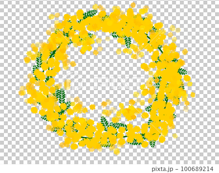 水彩画風のミモザのリースのイラスト 100689214