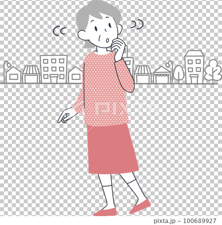 認知症のため場所が分からなくなって戸惑うシニア女性 100689927