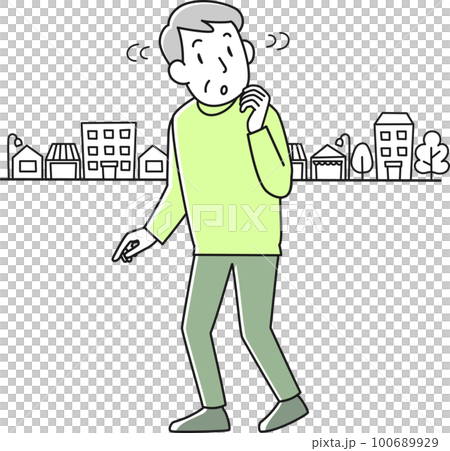 認知症のため場所が分からなくなって戸惑うシニア男性 100689929
