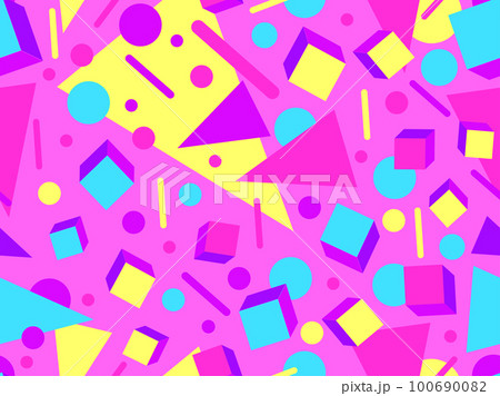 Seamless geometric pattern in 80s memphis style. Colorful geometric shapes. Design of promotional products, wrapping paper and printing. Vector illustration 100690082