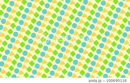 丸三角四角の図形で作られたレトロ可愛い背景 丸三角四角の図形で作られたレトロ可愛い背景 100690116