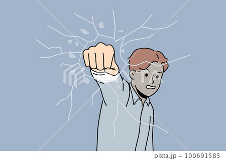 Angry man break glass with fist Angry man break glass with fist 100691585