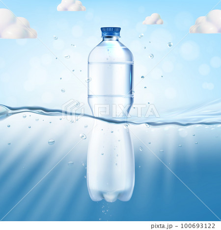 Realistic Detailed 3d Mineral Water Plastic Bottle Blank Empty Template Mockup Underwater Environment Premium Product Concept. Vector illustration 100693122