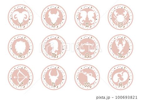 Astrology zodiac signs set, mystical round icons. Esoteric symbols for logo or icons. Pastel colors, vector 100693821