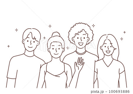 Smiling interracial group posing together  100693886