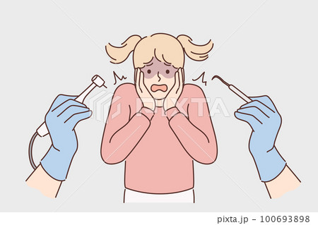 Terrified girl scared of dentist Terrified girl scared of dentist 100693898
