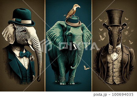 animals in formal dress sketch illustration generative ai 100694035