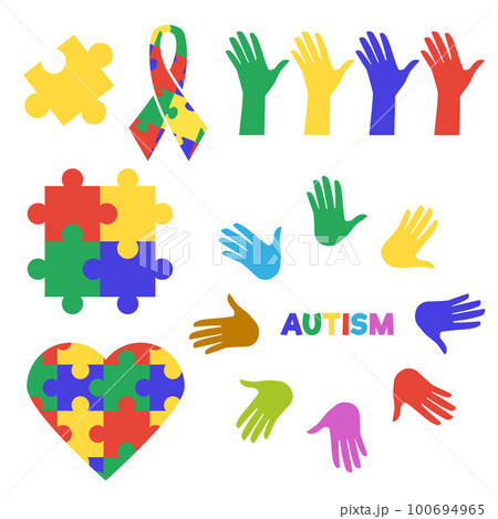 Medical symbols and icons of autism disorder flat vector illustration isolated. Medical symbols and icons of autism disorder flat vector illustration isolated. 100694965