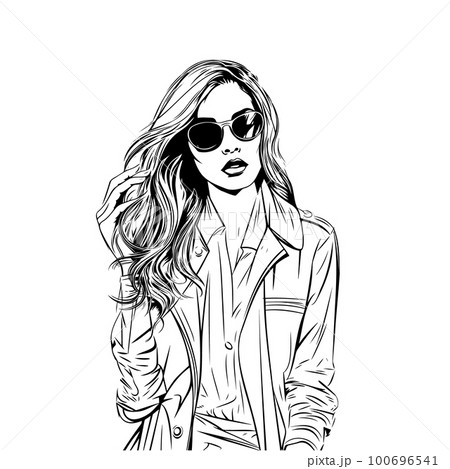 Beautiful woman in sunglasses, sketch, fashion illustration Beautiful woman in sunglasses, sketch, fashion illustration 100696541