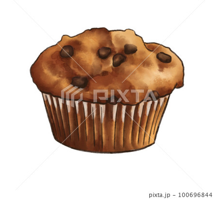 Watercolor chocolate muffin. dessert cupcake hand drawing illustration 100696844