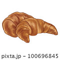 Watercolor croissant. French bread, baked. Hand drawn watercolor illustration 100696845