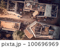 A destroyed building without a roof, as a result of an earthquake in Turkey or the war in Ukraine, the consequences of firing rockets or artillery. 100696969