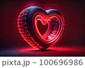 A car tire in the shape of a red glowing heart. A concept about love and passion for cars and auto tuning. 100696986