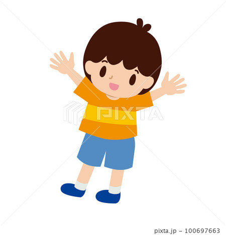 両手を上げて喜ぶ男の子のイラスト 100697663