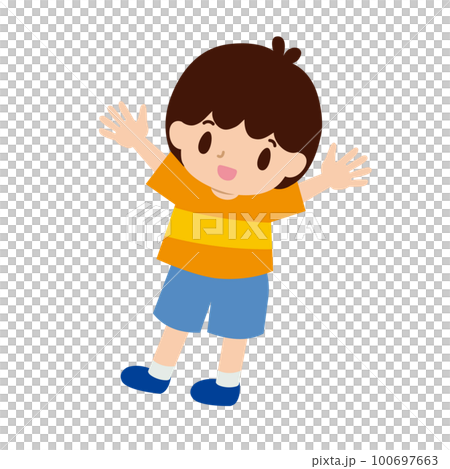 一個快樂的男孩舉起雙手的插圖 100697663
