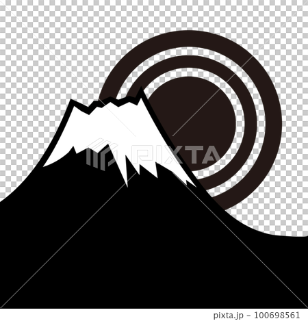 富士山和日出的剪影插圖 富士山和日出的剪影插圖 100698561