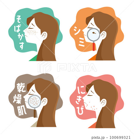 女性の横顔　肌のトラブルイラストセット 100699321