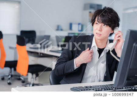 電話対応をするビジネスマン 電話対応をするビジネスマン 100699347