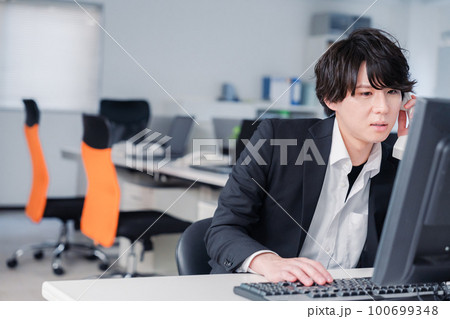 電話対応をするビジネスマン 電話対応をするビジネスマン 100699348