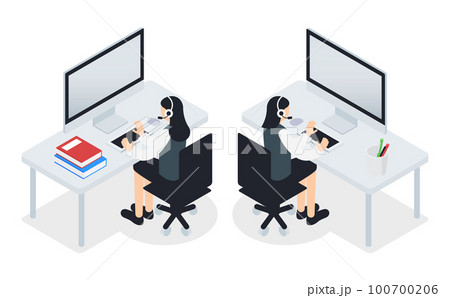 カスタマーサポート（女性）のアイソメトリックイラスト 100700206