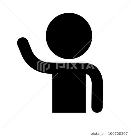 挙手をしている人物のシルエットアイコン。呼ぶ。ベクター。 100700307