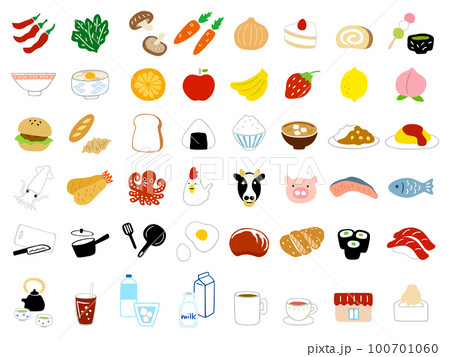 手描き　食べ物と飲み物セット 100701060