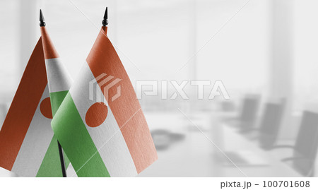 Small flags of the Niger on an abstract blurry background 100701608