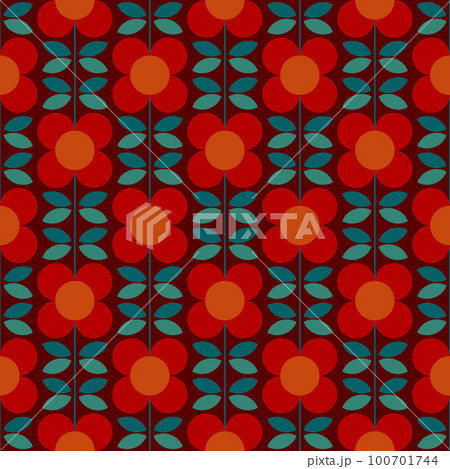 Retro flowers pattern with leaves. Modern floral graphic background Retro flowers pattern with leaves. Modern floral graphic background 100701744