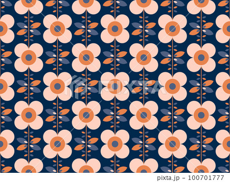 Retro floral pattern with leaves Modern flowers graphic background 100701777