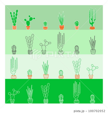 Vector illustration. Collection of cacti in flat style. Line art, Icon. Vector illustration. Collection of cacti in flat style. Line art, Icon. 100702052