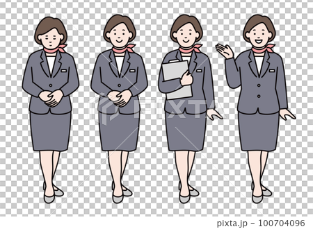 女接待員/客艙服務員插圖素材集顏色 100704096