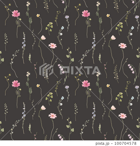 Beautiful floral seamless pattern with hand drawn watercolor wild herbs and flowers. Stock illustration. 100704578