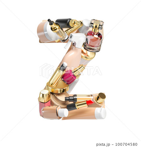 Letter Z. Alphabet from cosmetics, make up and beauty products isolated on white. 100704580