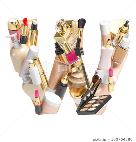 Letter Q. Alphabet from cosmetics, make up and beauty products isolated on white. 100704590