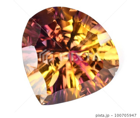 Natural gemstone bicolor ametrine isolated on white background 100705947