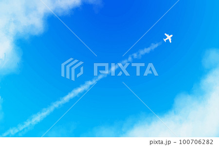 まっすぐのびた飛行機と飛行機雲 100706282